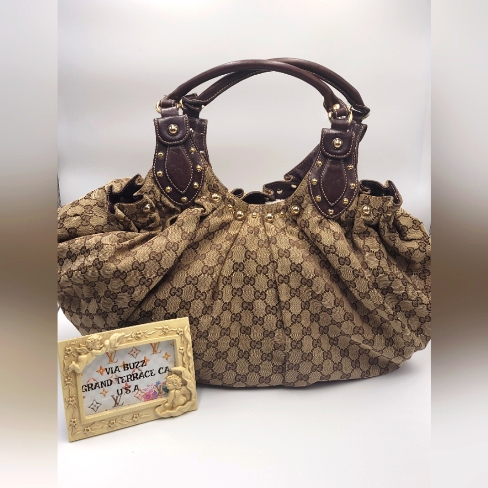Gucci Brown Monogram Tote with Dark Brown Leather Trim